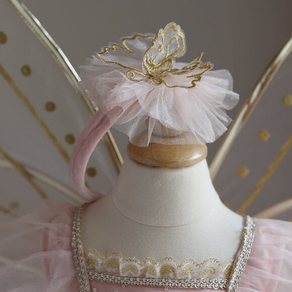 Pink Fairy Butterfly Dress Set w/ Wings Headband Wand Costume Portrait Party - Picture 8 of 9